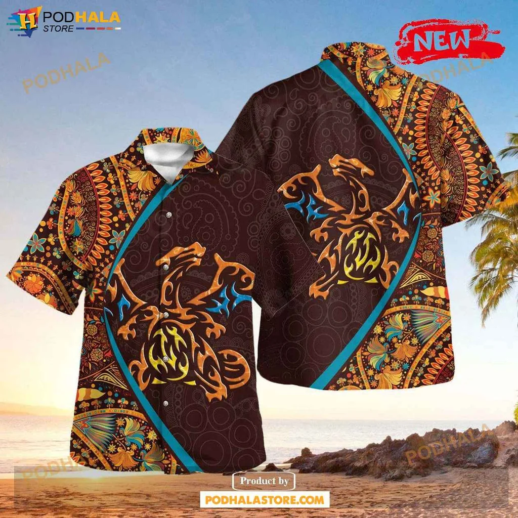 Vintage Dragon Aloha Shirt, Charizard Paisley Pattern Tropical Shirt For Men And Women