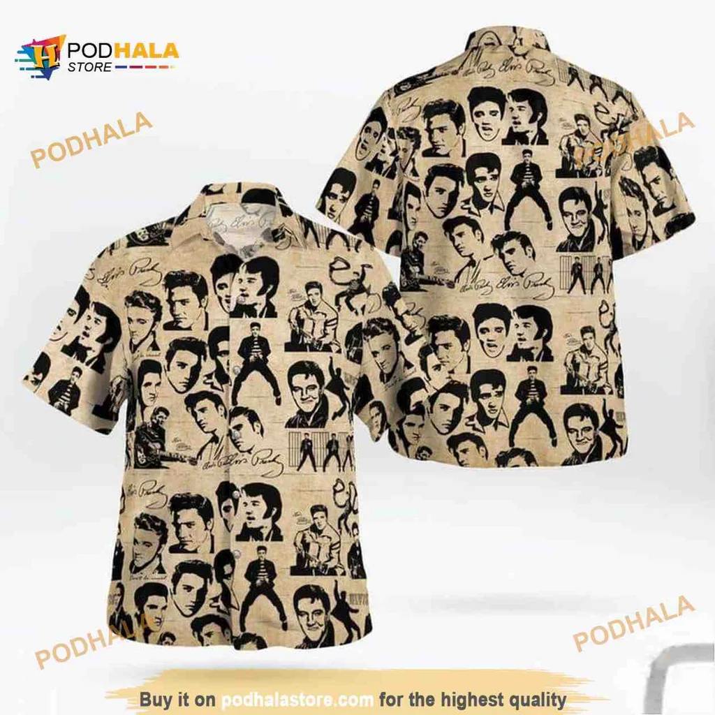 Vintage Elvis Presley Hawaiian Shirt Featuring Retro Rock And Roll Design