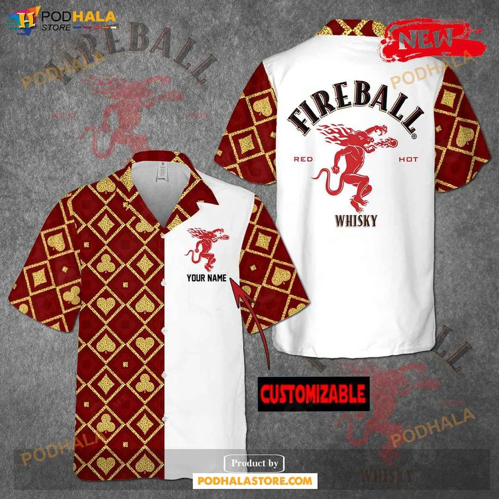 Vintage Fireball Whiskey Aloha Shirt, Personalized Tropical Luxury Design Shirt