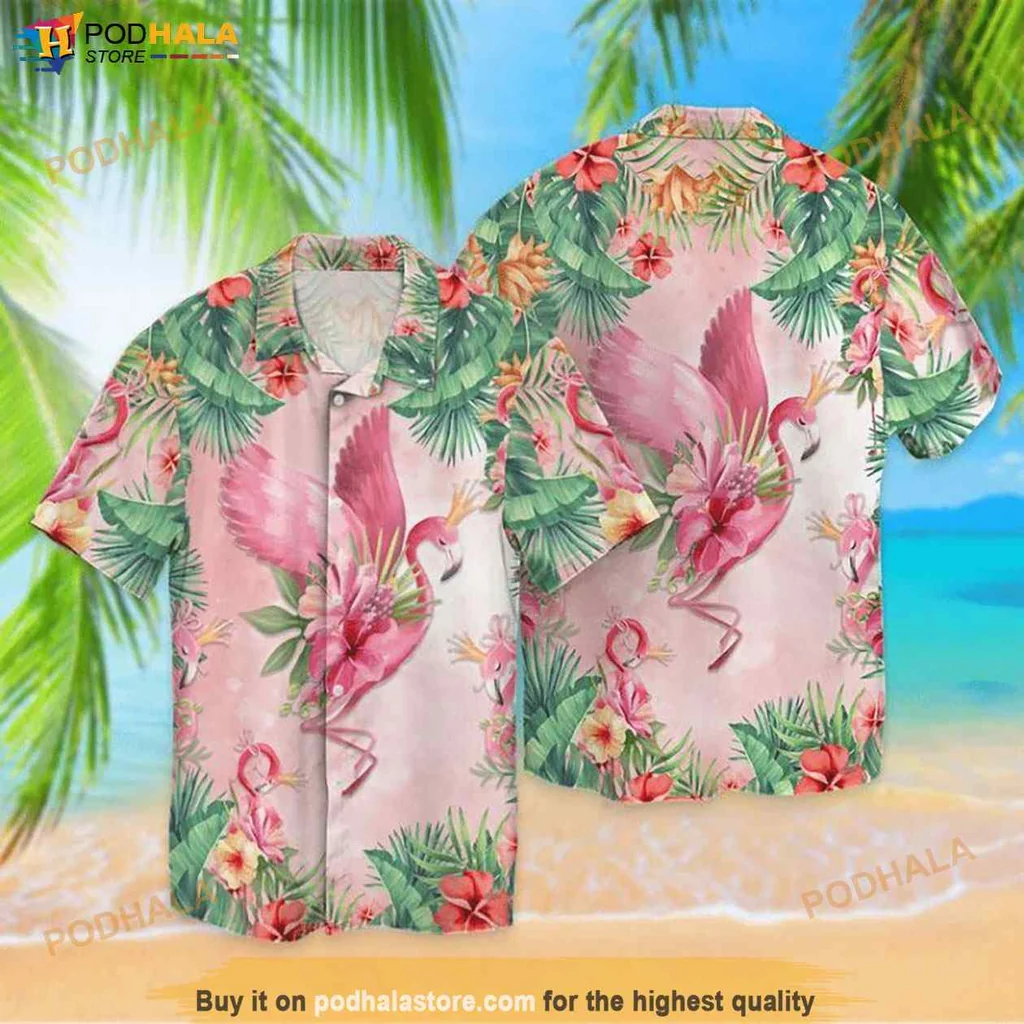 Vintage Flamingo Tropical Hawaiian Shirt, Playful Pink Flamingos And Tropical Flowers