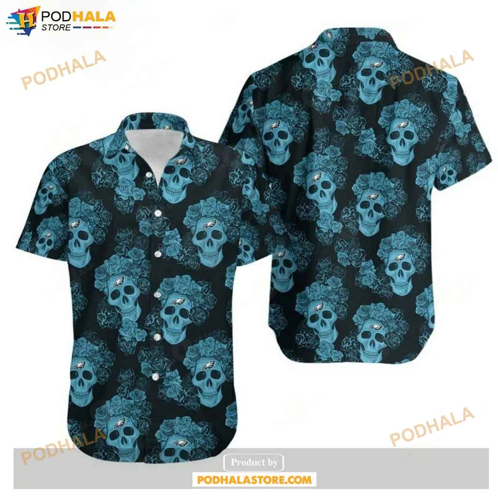 Vintage Floral Skulls Hawaiian Shirt, Philadelphia Eagles Summer Design