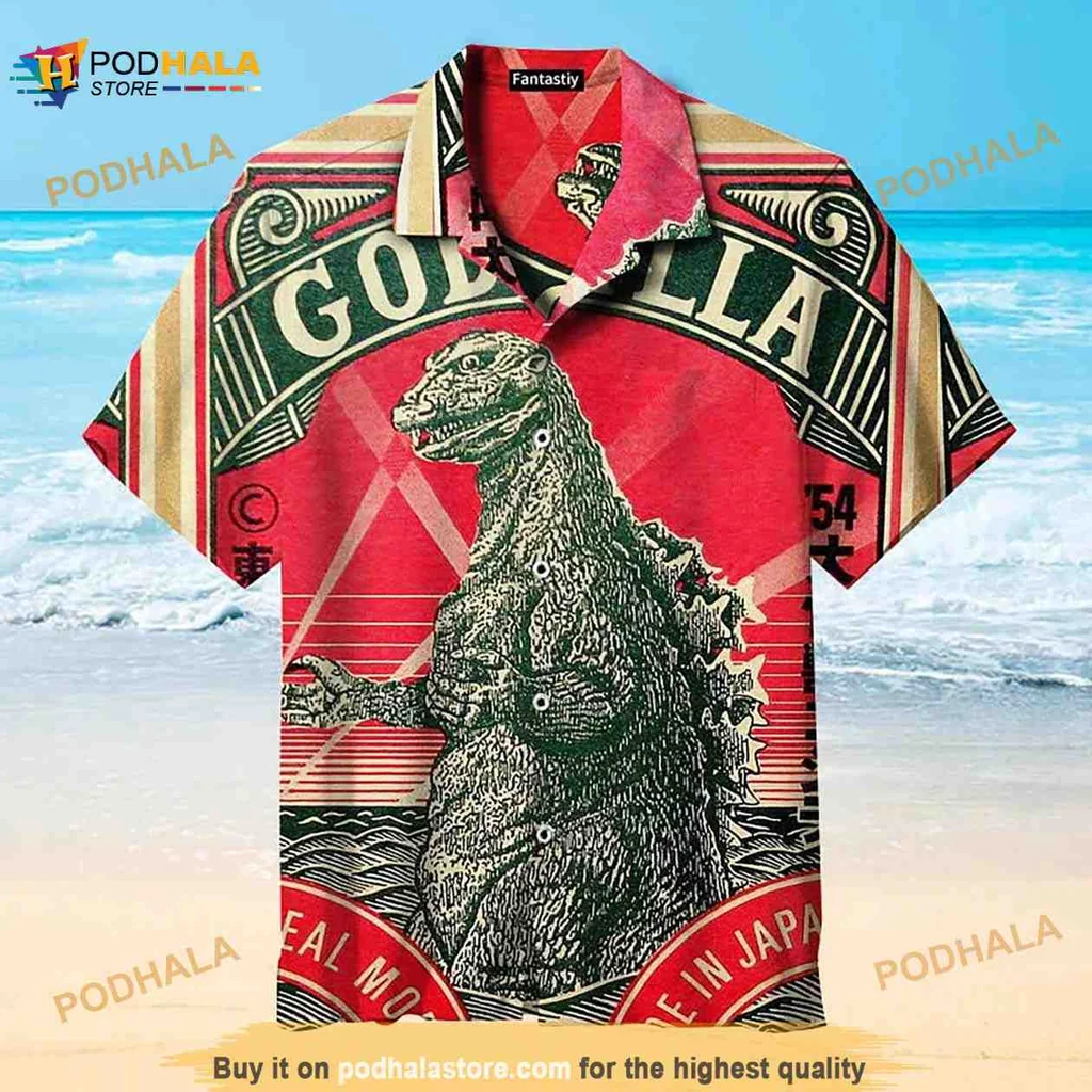 Vintage Godzilla Aloha Shirt, Retro Hawaiian Beach Shirt For Fans