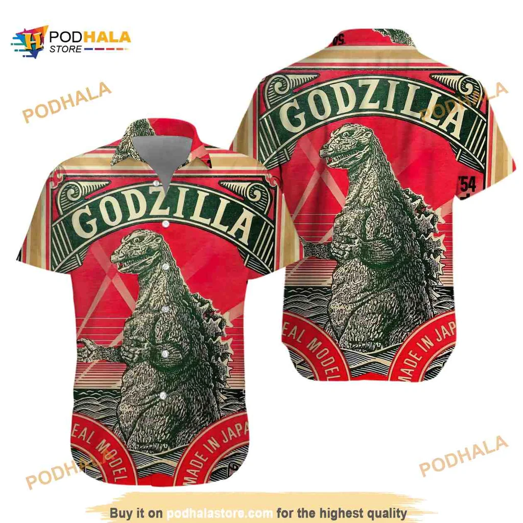 Vintage Godzilla Hawaiian Shirt, Retro Beach Style With Iconic Monster Design