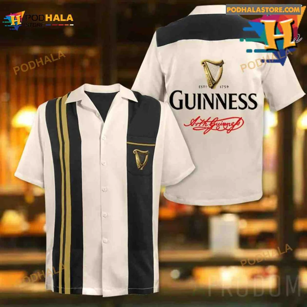 Vintage Guinness Beer Hawaiian Shirt With Iconic Harp Design