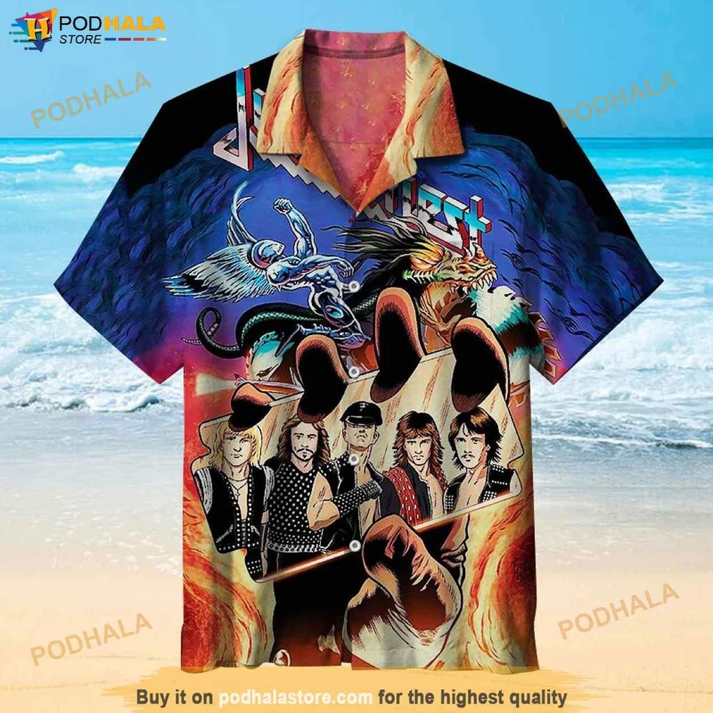 Vintage Heavy Metal Hawaiian Shirt With Lions Paw And Colorful Flames
