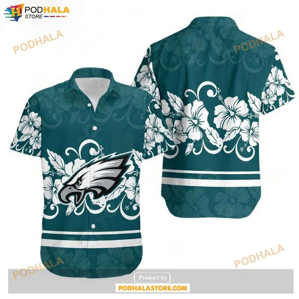 Vintage Hibiscus Philadelphia Eagles Hawaiian Shirt, Tropical Teal Floral Design