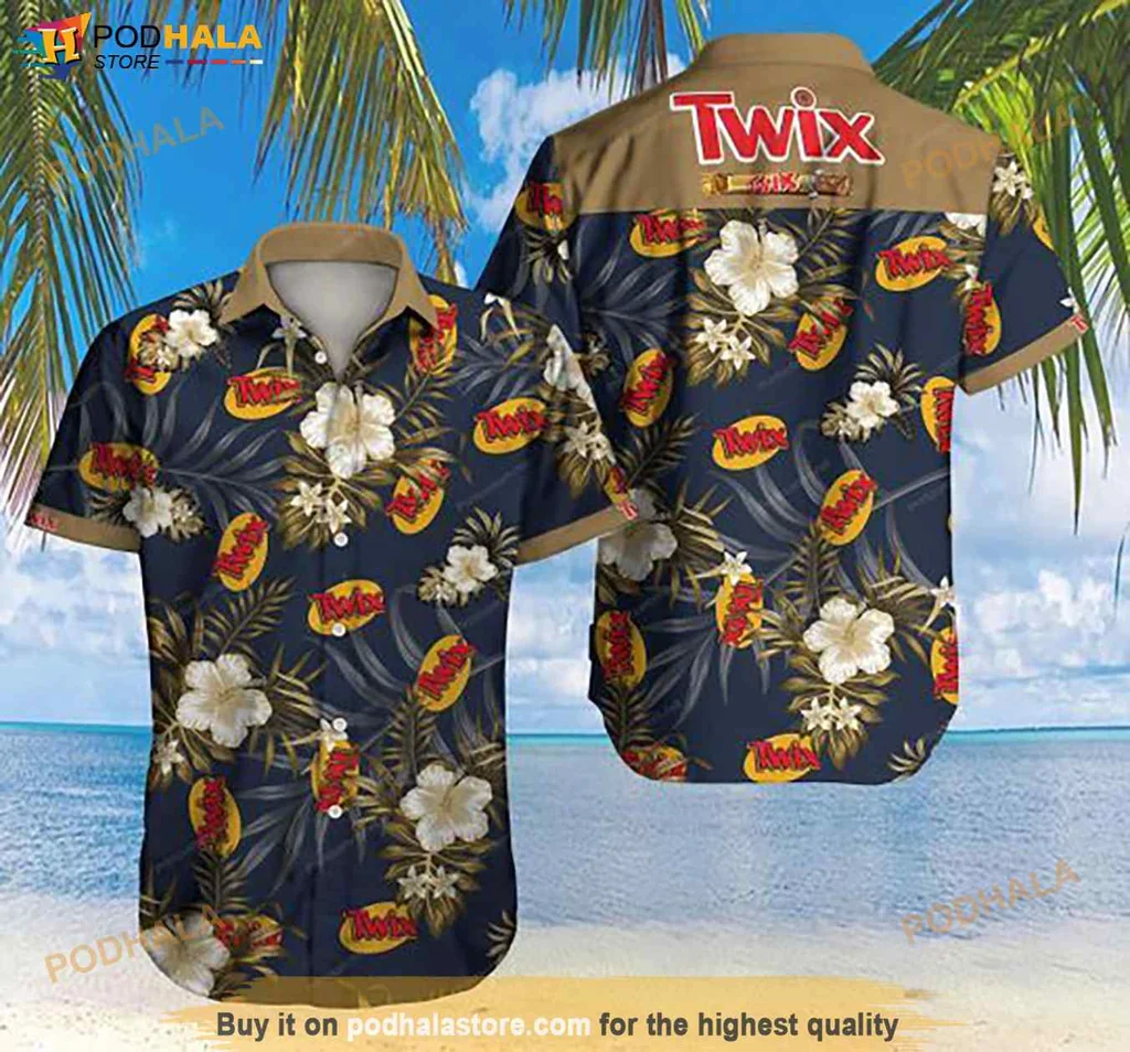 Vintage Hibiscus Tropical Hawaiian Shirt, Twix Logo Casual Beachwear Shirt