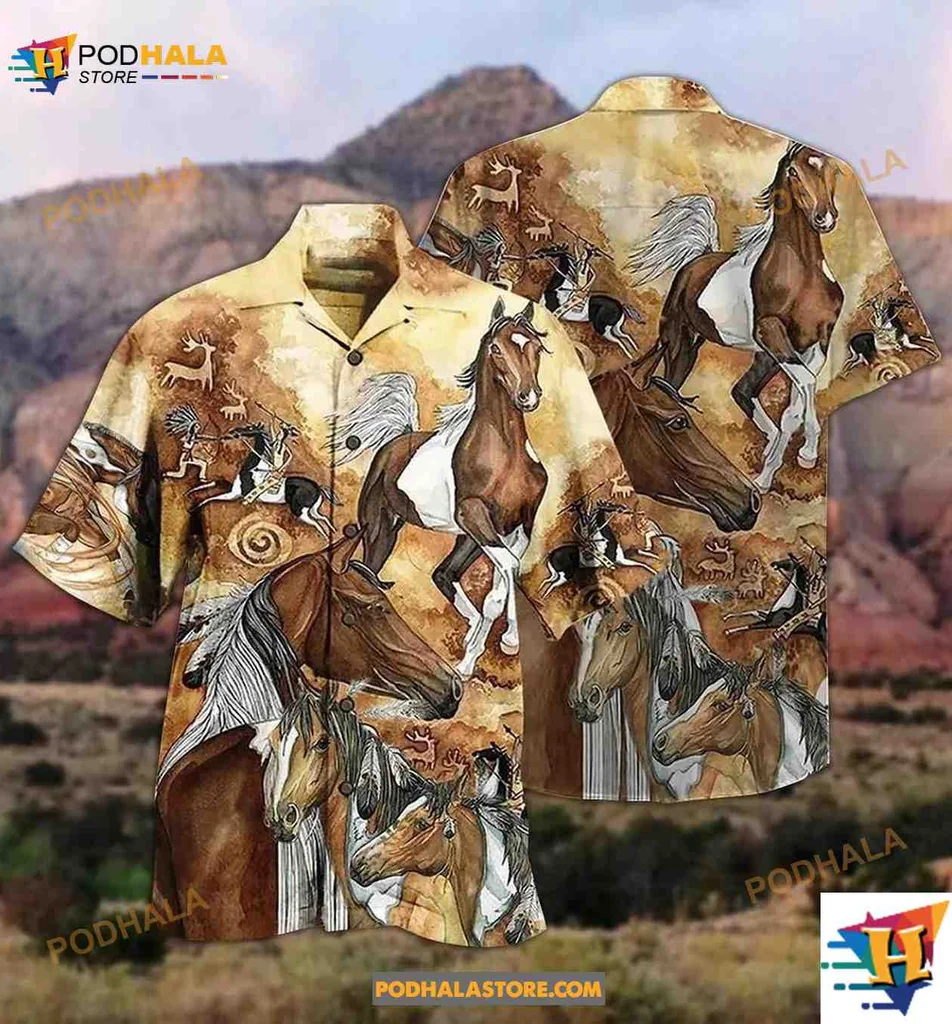 Vintage Horse Lovers Hawaiian Shirt Featuring Majestic Horses In Motion