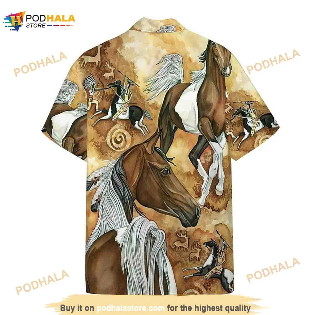 Vintage Horse Lovers Hawaiian Shirt With Dynamic Equestrian Design