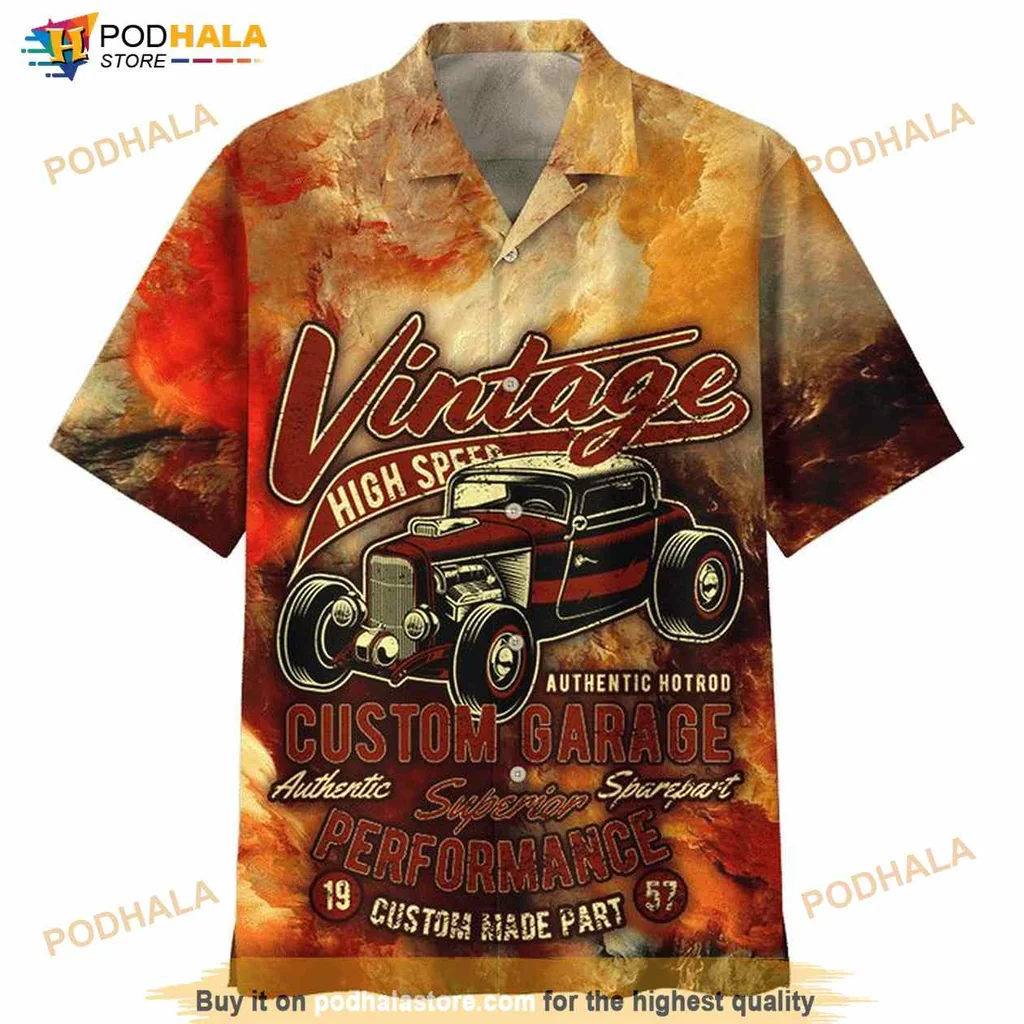 Vintage Hot Rod Hawaiian Shirt With Classic Car Design