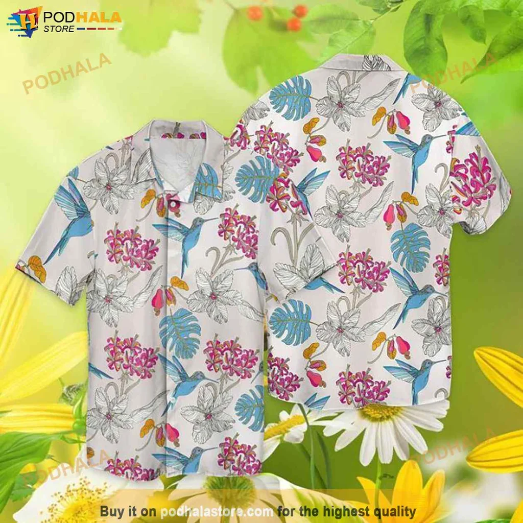Vintage Hummingbird Aloha Hawaiian Shirt, Vibrant Floral Design For Summer Fun