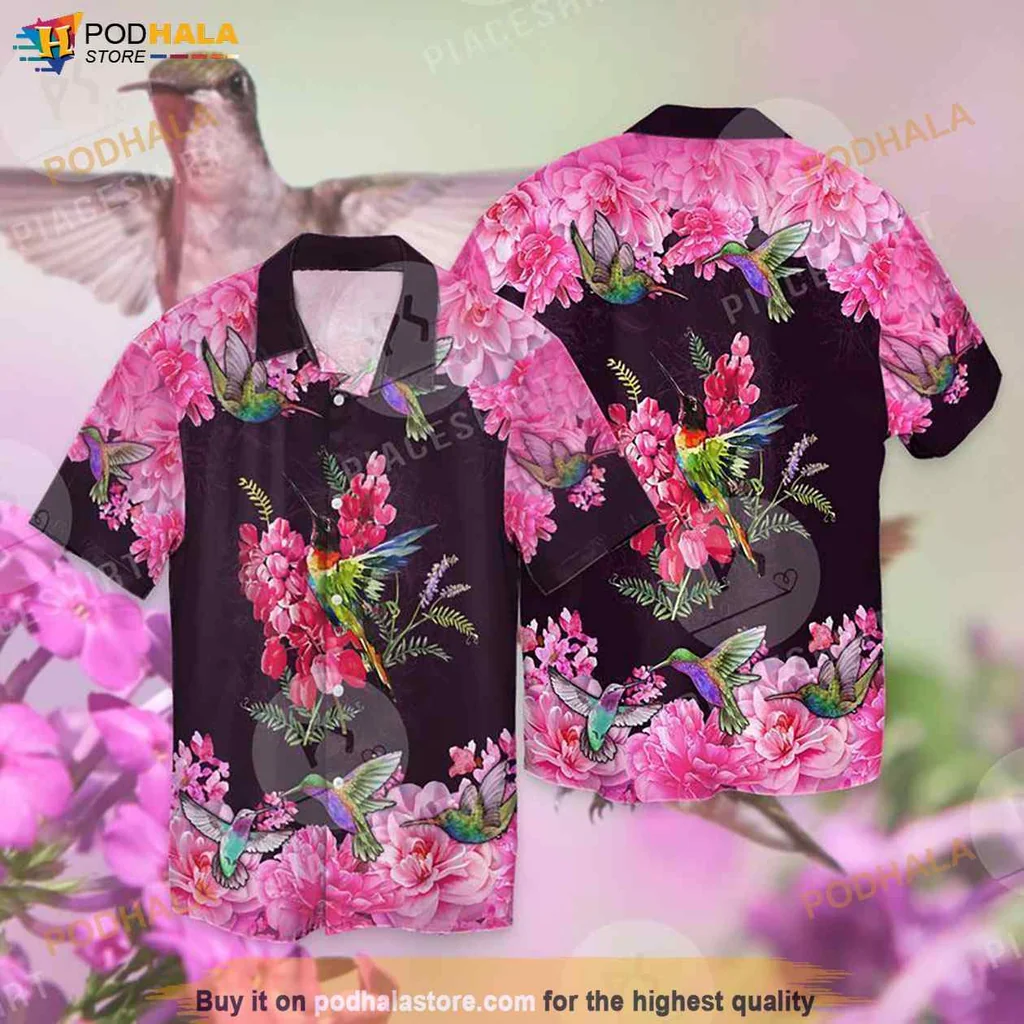 Vintage Hummingbird Lover Hawaiian Shirt, Vibrant Tropical Design With Flowers