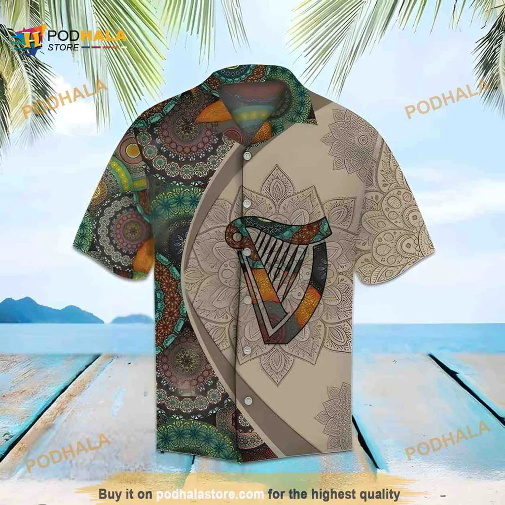 Vintage Irish Harp Mandala Shirt With Colorful Design