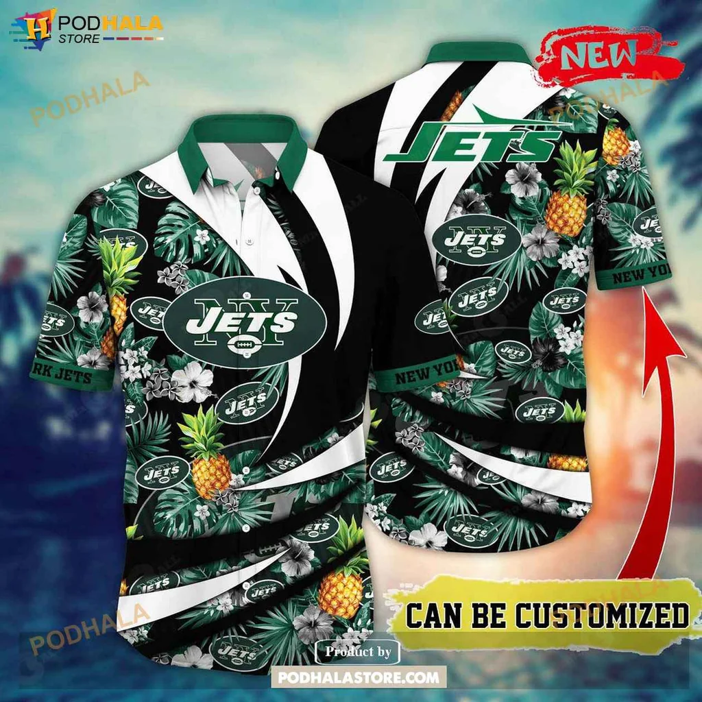 Vintage Jets Aloha Shirt, New York Jets Floral Pineapple Summer Shirt