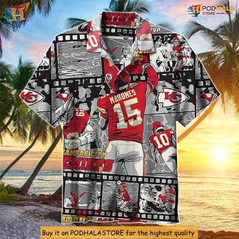 Vintage Kansas City Chiefs Hawaiian Shirt With Film Reel Design