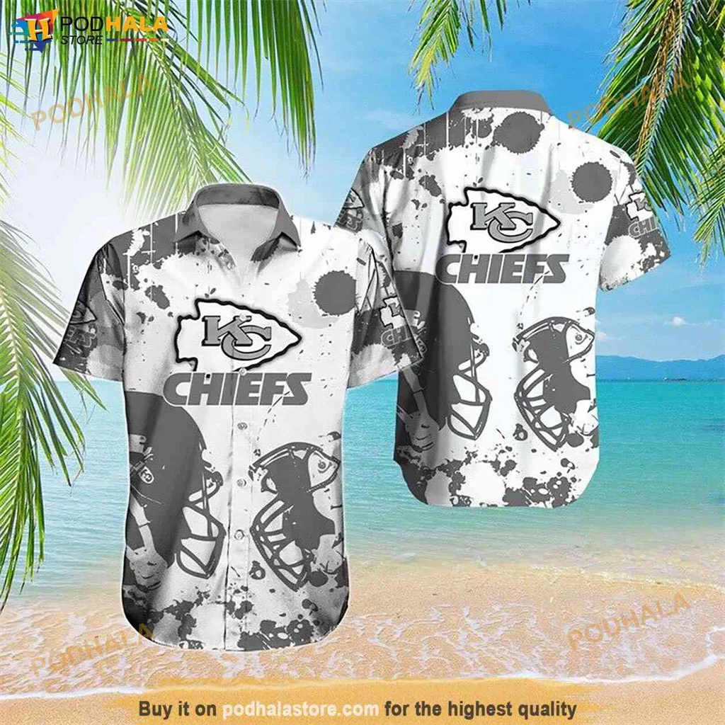 Vintage Kansas City Chiefs Hawaiian Shirt, Womens Tropical Chiefs Tee With Helmet Design