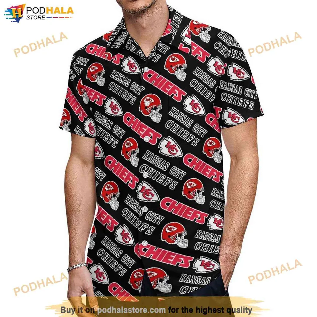 Vintage Kansas City Chiefs Shirt, Mens Hawaiian Shirt With Bold Logo Design
