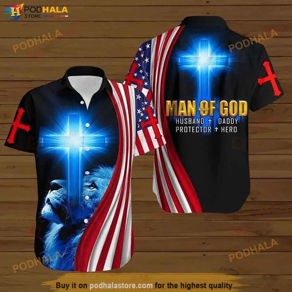 Vintage Lion Hero Hawaiian Shirt, Man Of God Husband Daddy Protector Hero