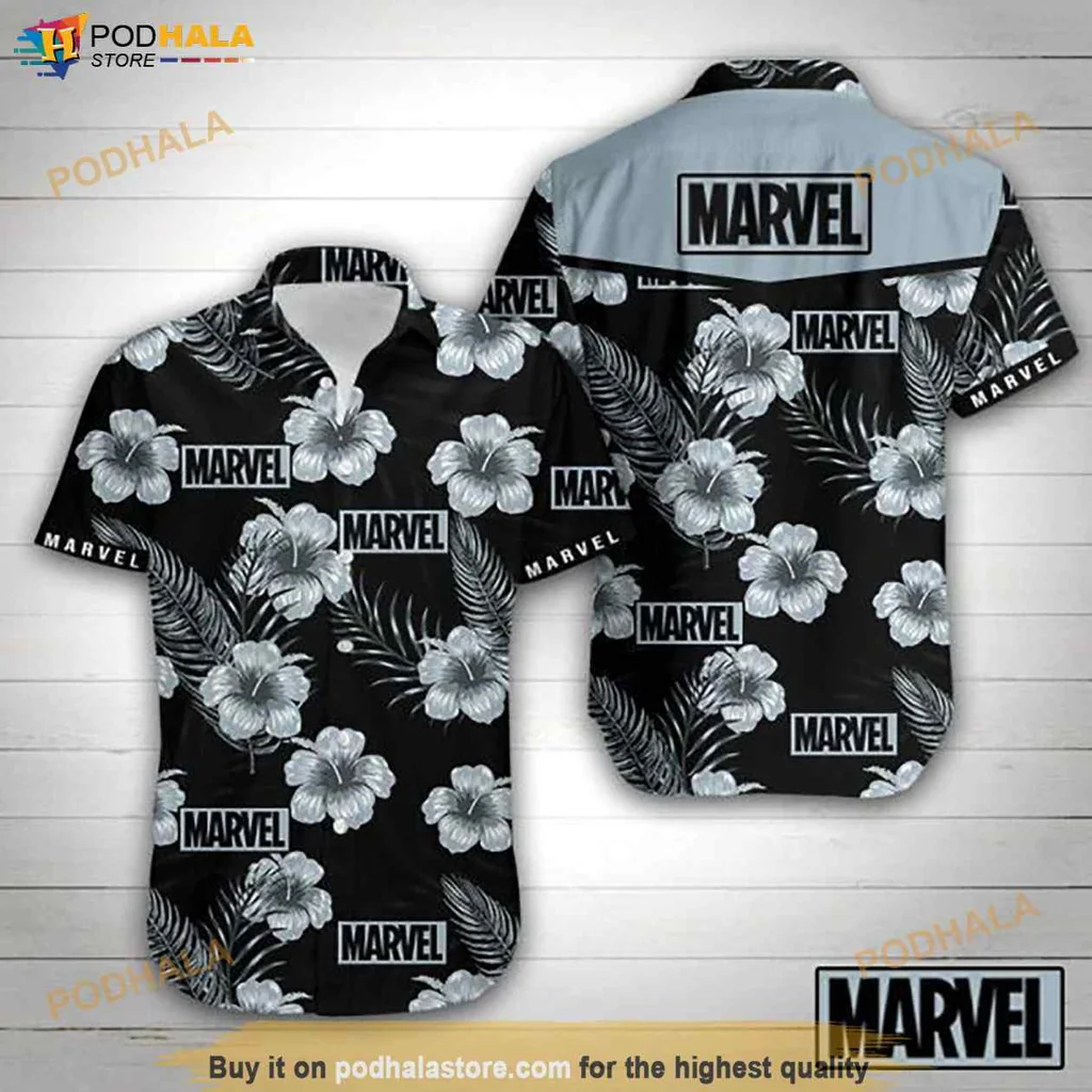 Vintage Marvel Superhero Hawaiian Shirt, Tropical Hibiscus Design For Men