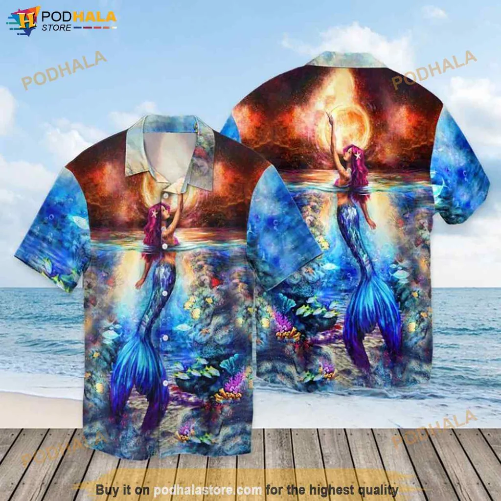 Vintage Mermaid Aloha Hawaiian Shirt, Colorful Ocean Scene With Whimsical Design