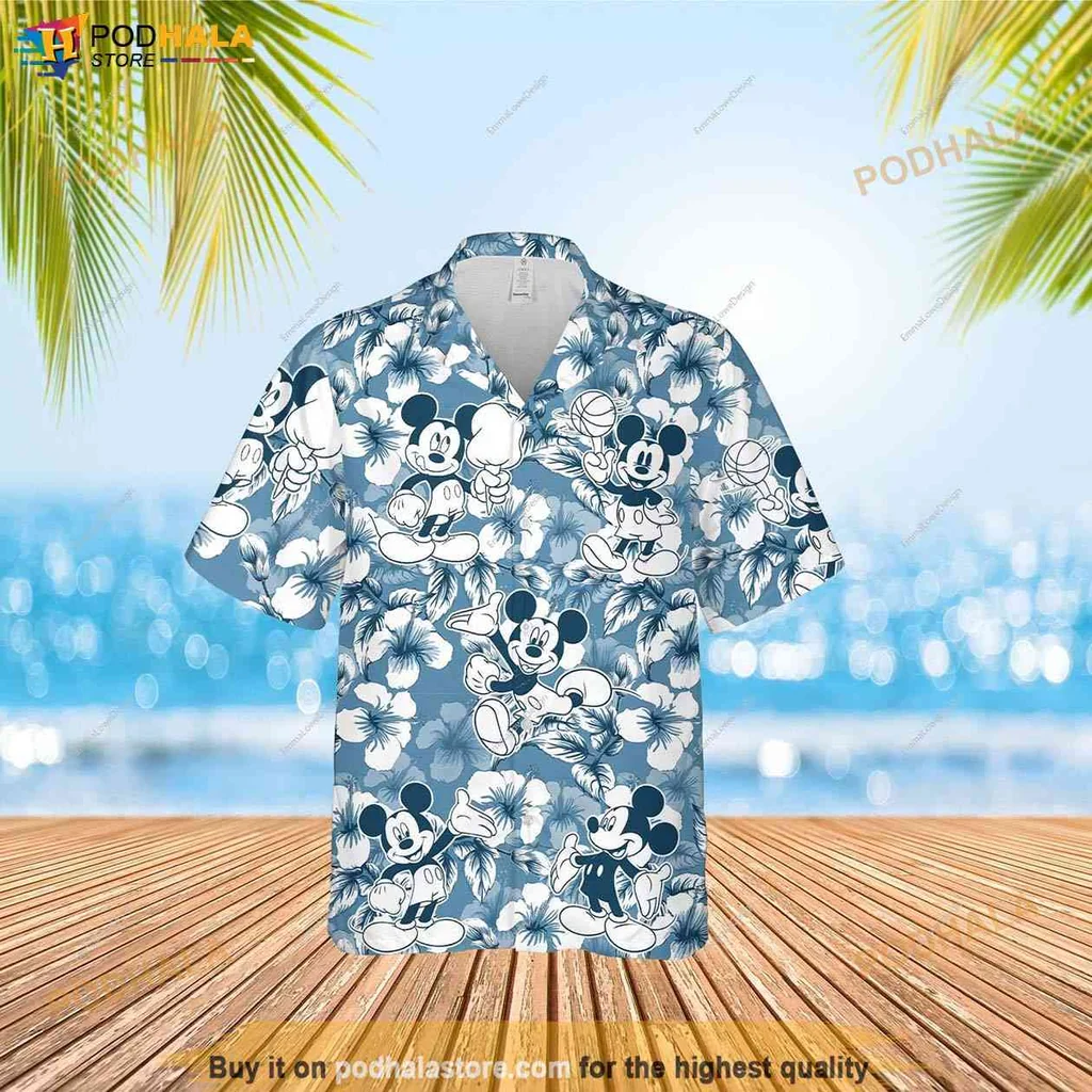 Vintage Mickey Mouse Aloha Shirt, Tropical Hibiscus Family Summer Shirt