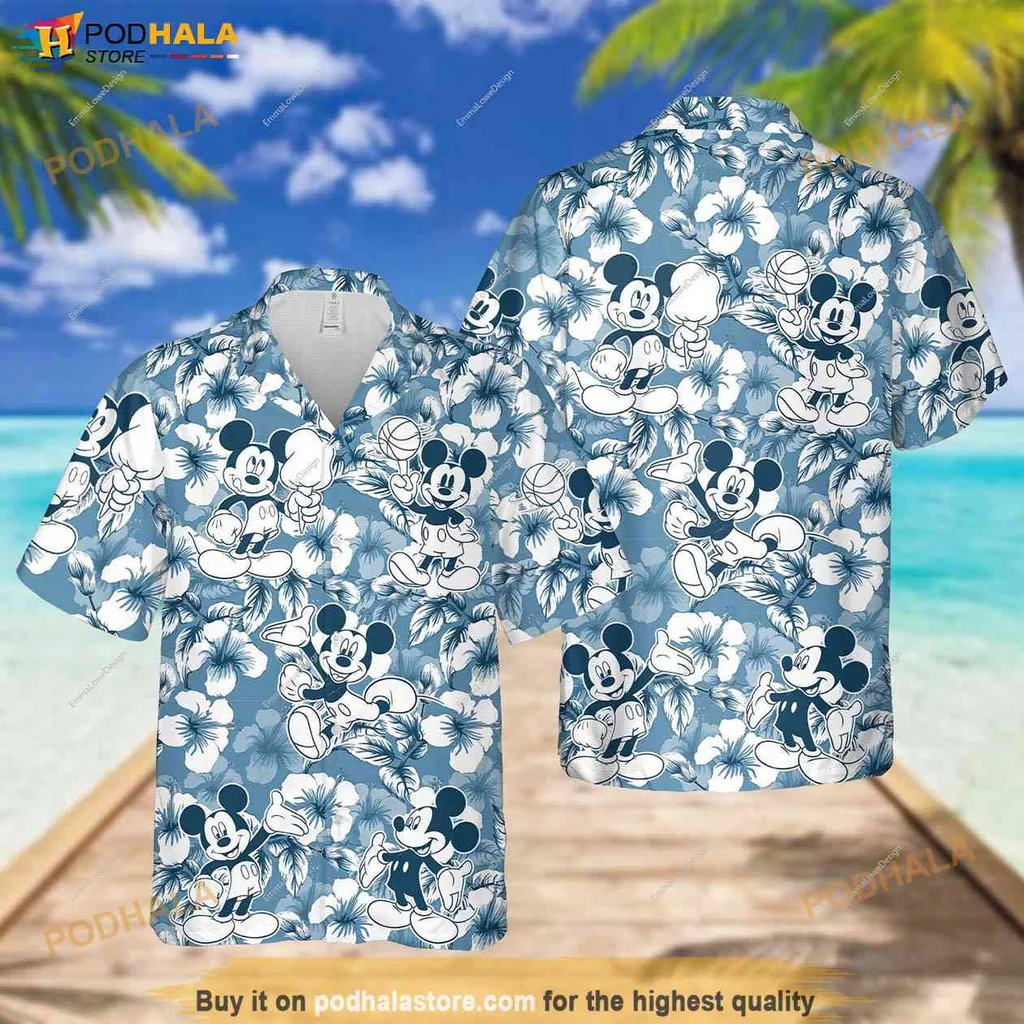Vintage Mickey Mouse Short-sleeve button-up shirt, Tropical Hibiscus Family Summer Shirt Vintage Mickey Mouse Short-sleeve button-up shirt, Tropical Hibiscus Family Summer Shirt