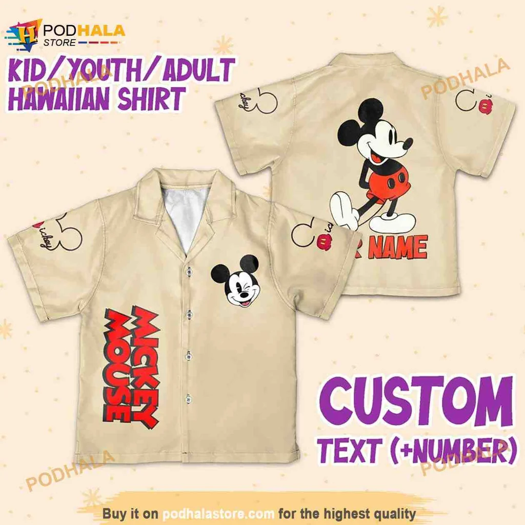Vintage Mickey Mouse Hawaiian Shirt, Customizable Name And Number