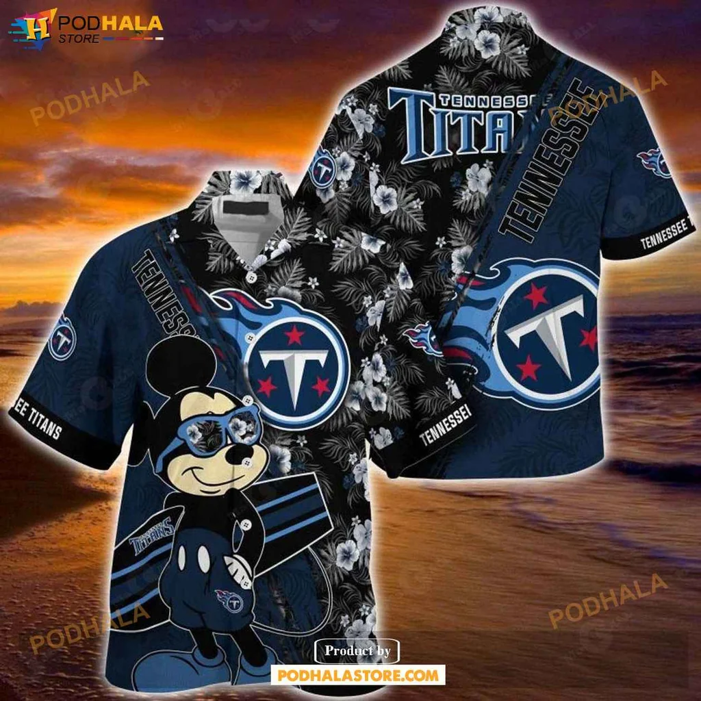 Vintage Mickey Mouse Hawaiian Shirt Tennessee Titans Floral Design Summer Wear