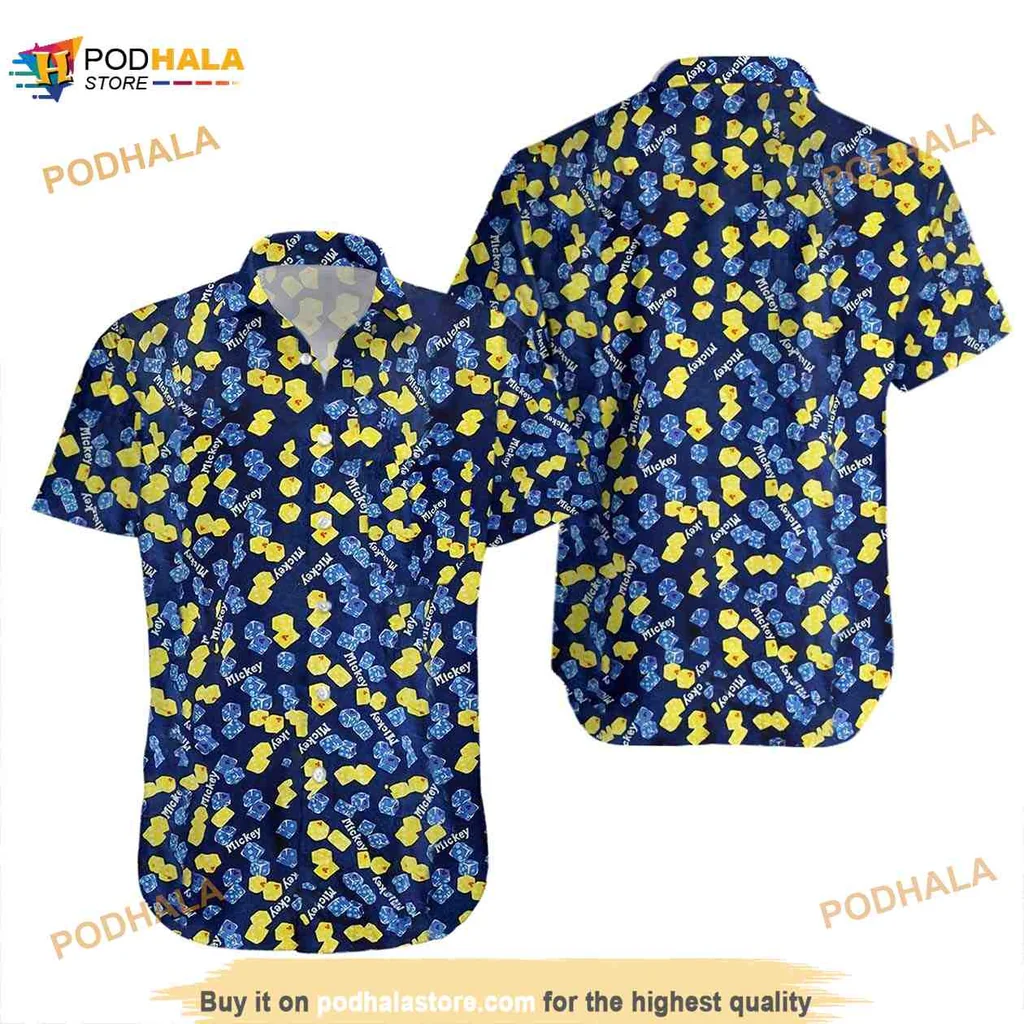 Vintage Mickey Mouse Hawaiian Shirt With Tropical Print And Palm Leaves