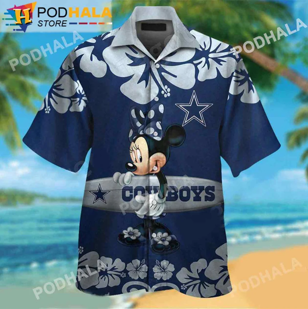 Vintage Minnie Mouse Cowboys Hawaiian Shirt, Playful Dallas Cowboys Design