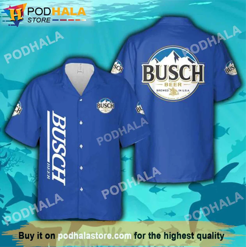Vintage Mountain Beer Hawaiian Shirt, Busch Light Logo Casual Summer Tee