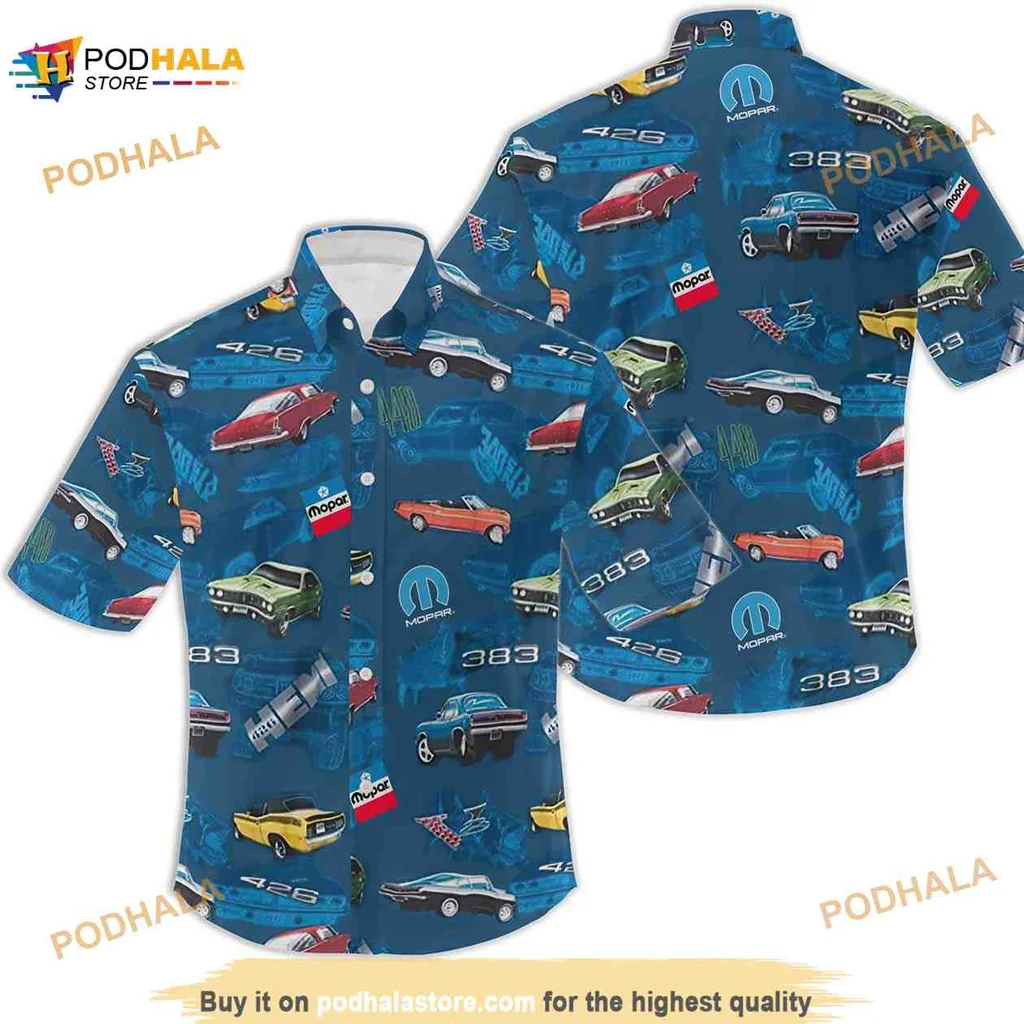 Vintage Muscle Car Hawaiian Shirt Featuring Classic Cars In Bright Colors