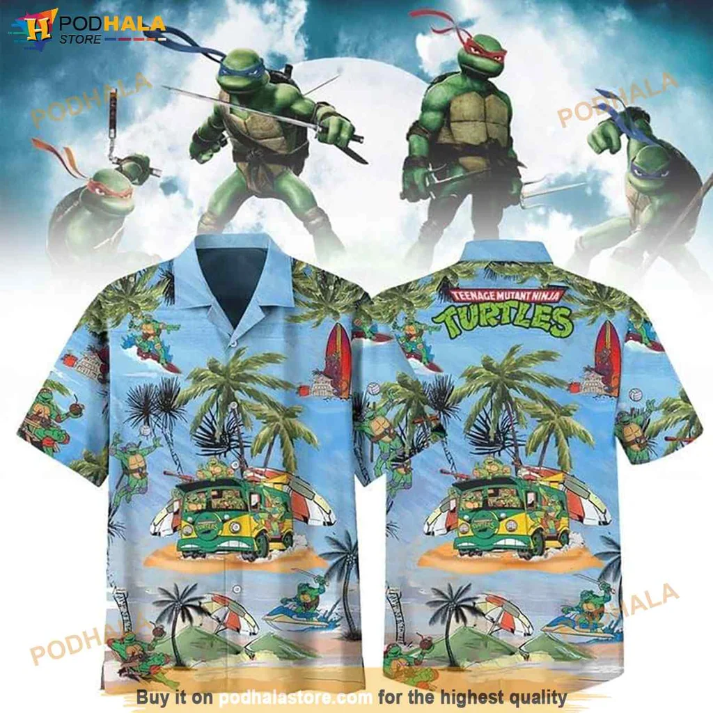 Vintage Ninja Turtles Hawaiian Shirt, Colorful Print With Turtles And Tropical Vibes