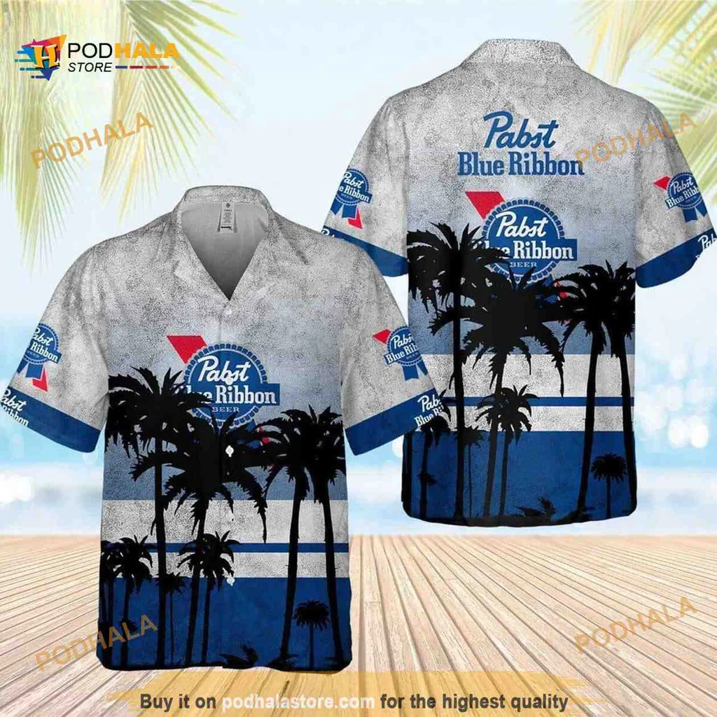Vintage Pabst Blue Ribbon Hawaiian Shirt With Palm Trees For Summer Vibes