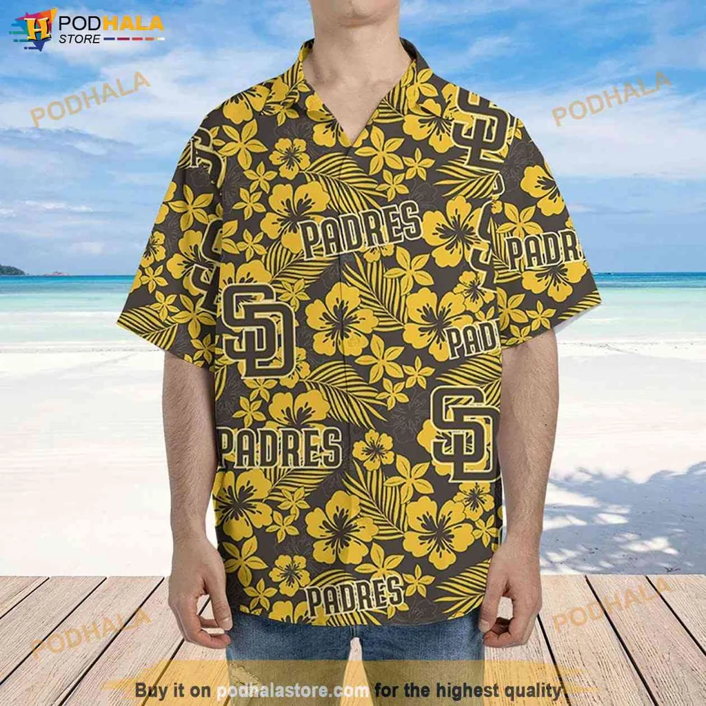 Vintage Padres Aloha Shirt, San Diego Padres Hibiscus Pattern Summer Shirt