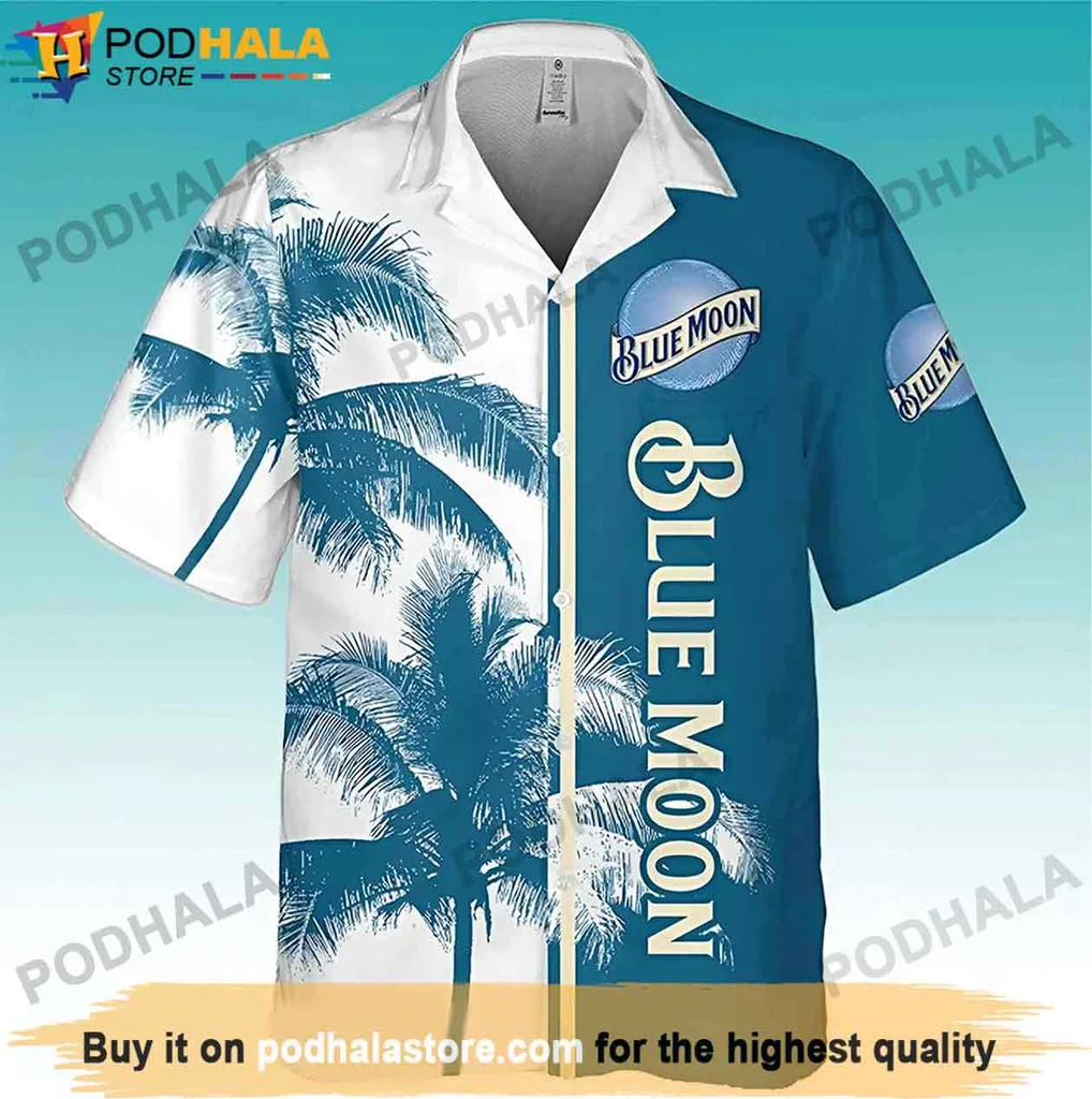 Vintage Palm Tree Hawaiian Shirt, Blue Moon Beer Theme For Summer Outings
