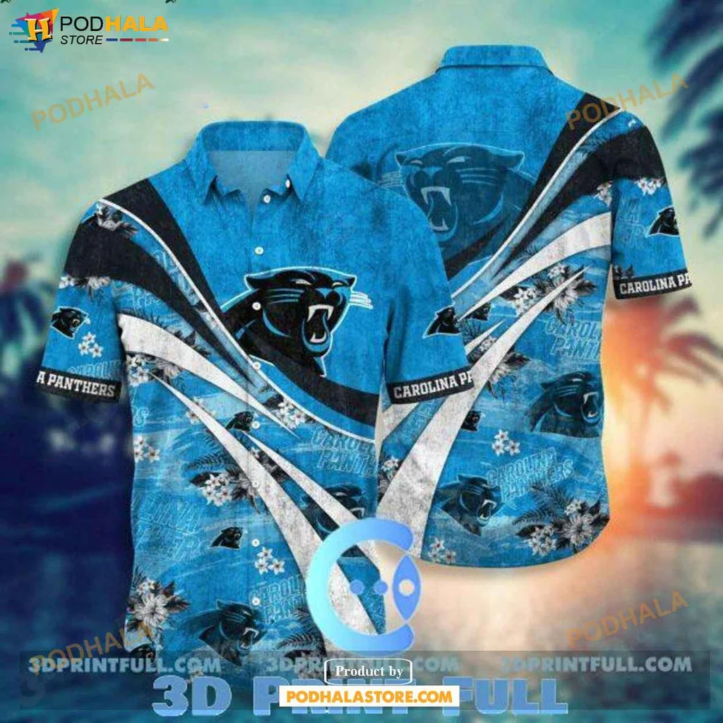 Vintage Panther Fan Hawaiian Shirt Featuring Carolina Panthers Logo In Blue And Black