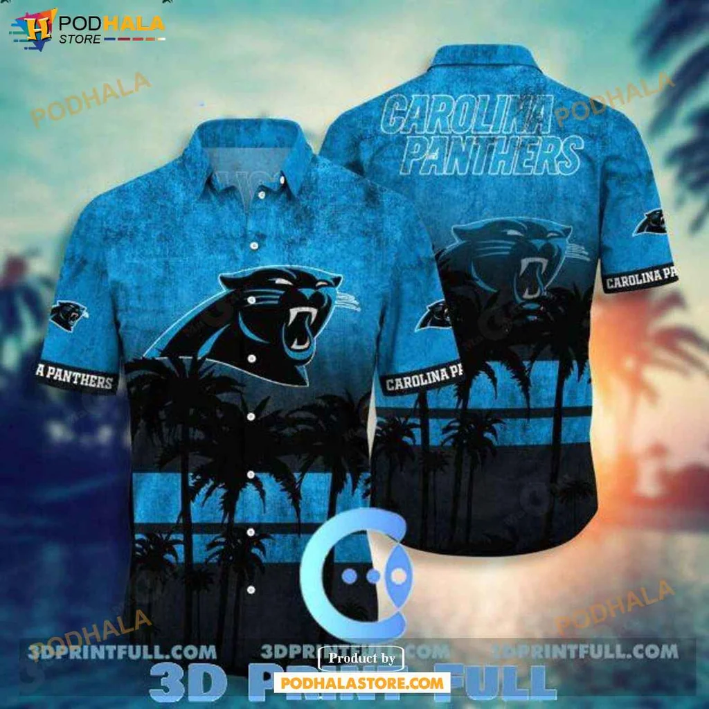 Vintage Panther Head Hawaiian Shirt, Carolina Panthers Summer Vacation Tee