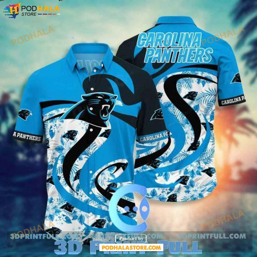 Vintage Panther Tropical Shirt, Carolina Panthers Beachwear For Game Day Fun