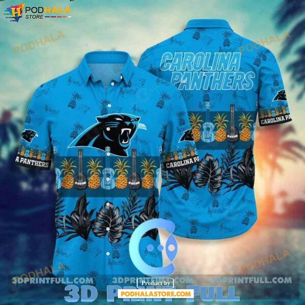Vintage Panthers Fan Hawaiian Shirt, Vibrant Tropical Design With Carolina Panthers Logo