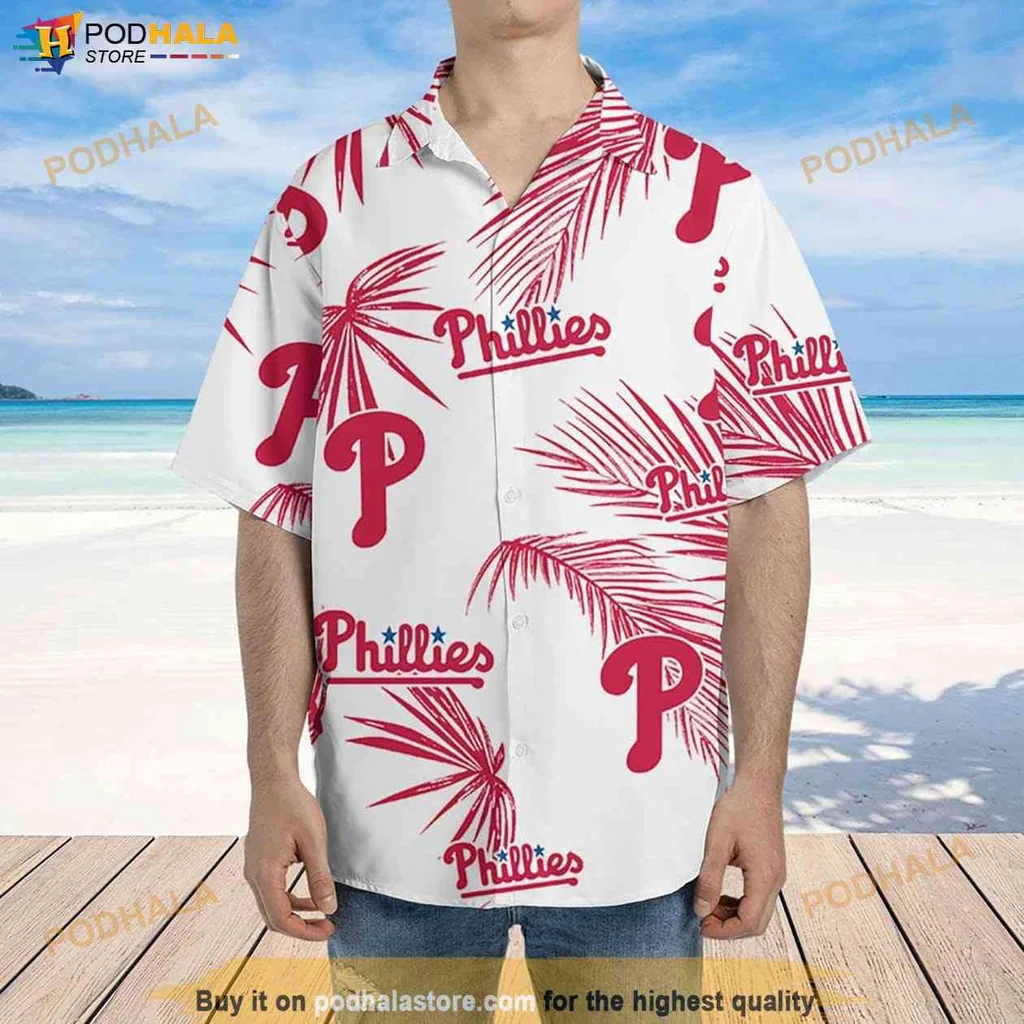 Vintage Phillies Aloha Shirt, Philadelphia Phillies Palm Leaves Summer Shirt
