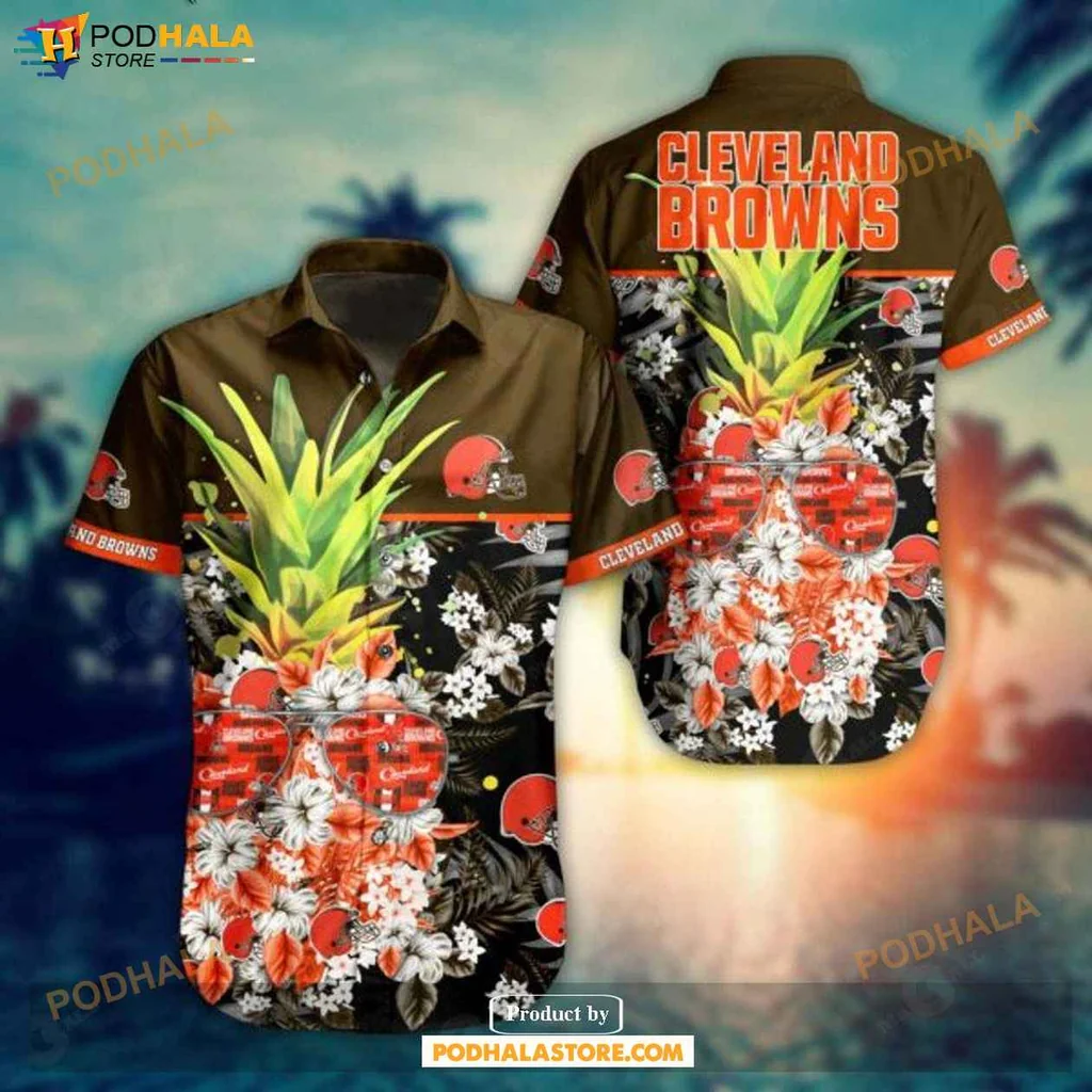 Vintage Pineapple Cleveland Browns Hawaiian Shirt, Tropical Sports Fan Tee