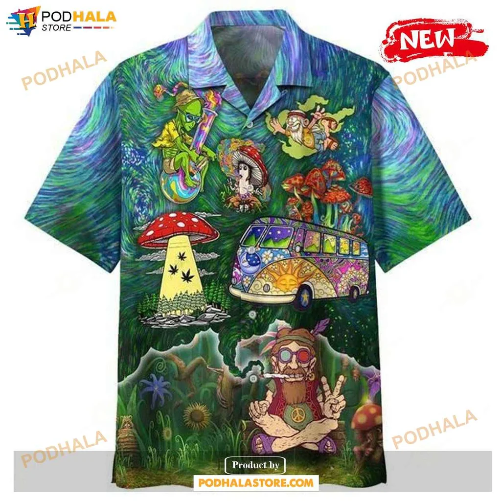 Vintage Psychedelic Aloha Shirt, Colorful Hippie Vibe Unisex Hawaiian Shirt