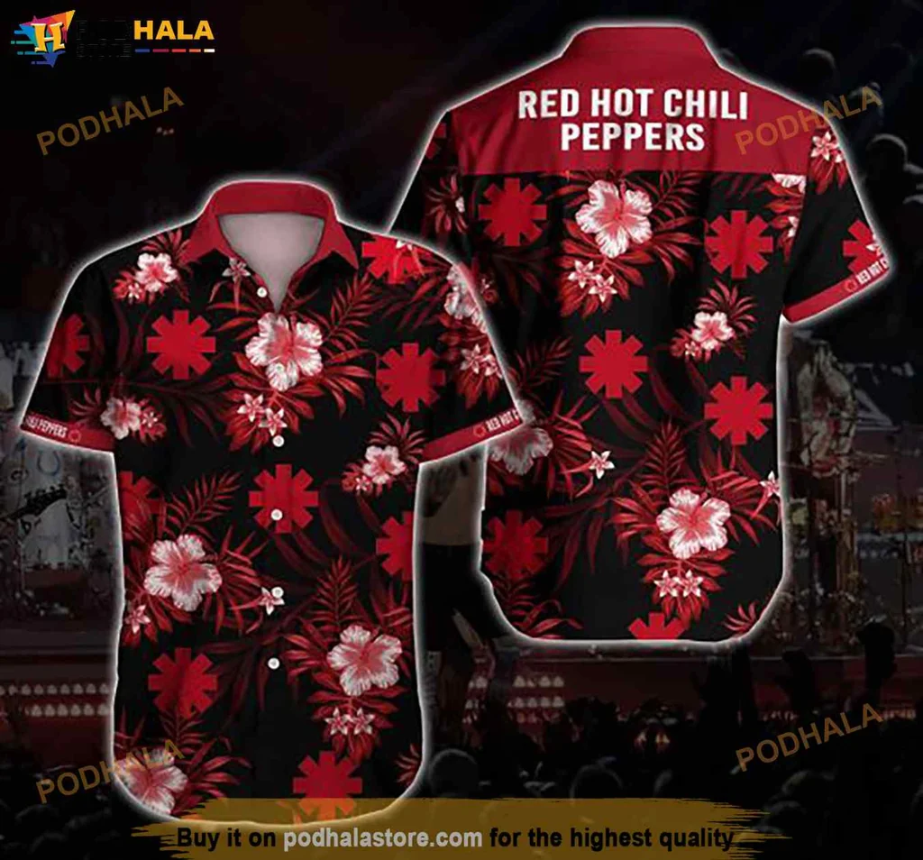Vintage Red Hot Chili Peppers Hawaiian Shirt, Tropical Hibiscus Design For Summer Fun