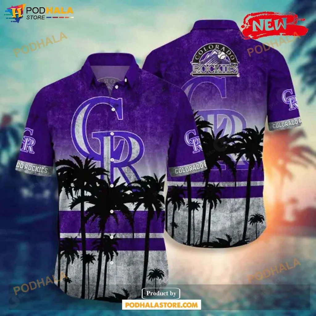 Vintage Rockies Aloha Shirt, Tropical Sunset Palm Tree Design Shirt