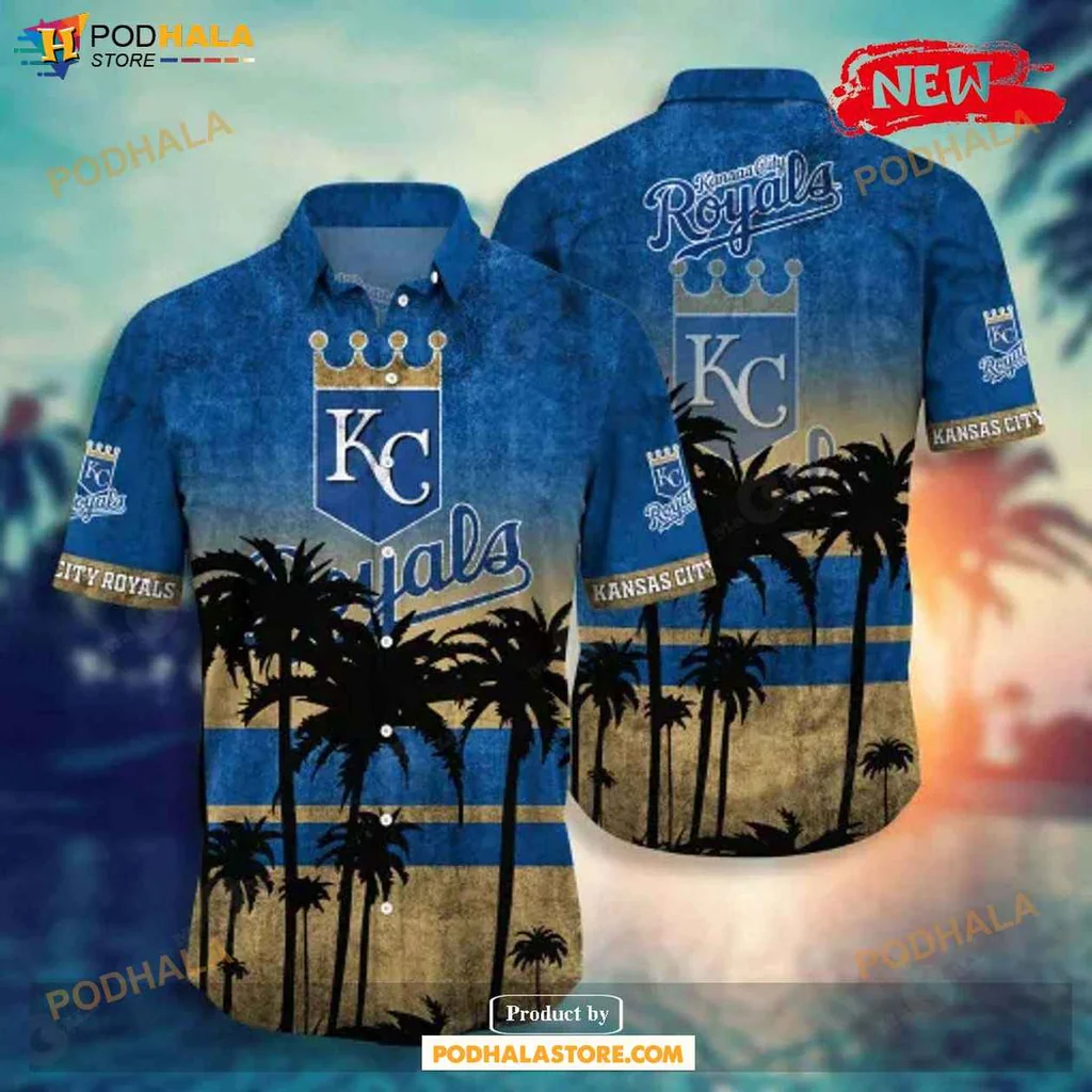 Vintage Royals Aloha Shirt, Kansas City Royals Tropical Sunset Design Shirt