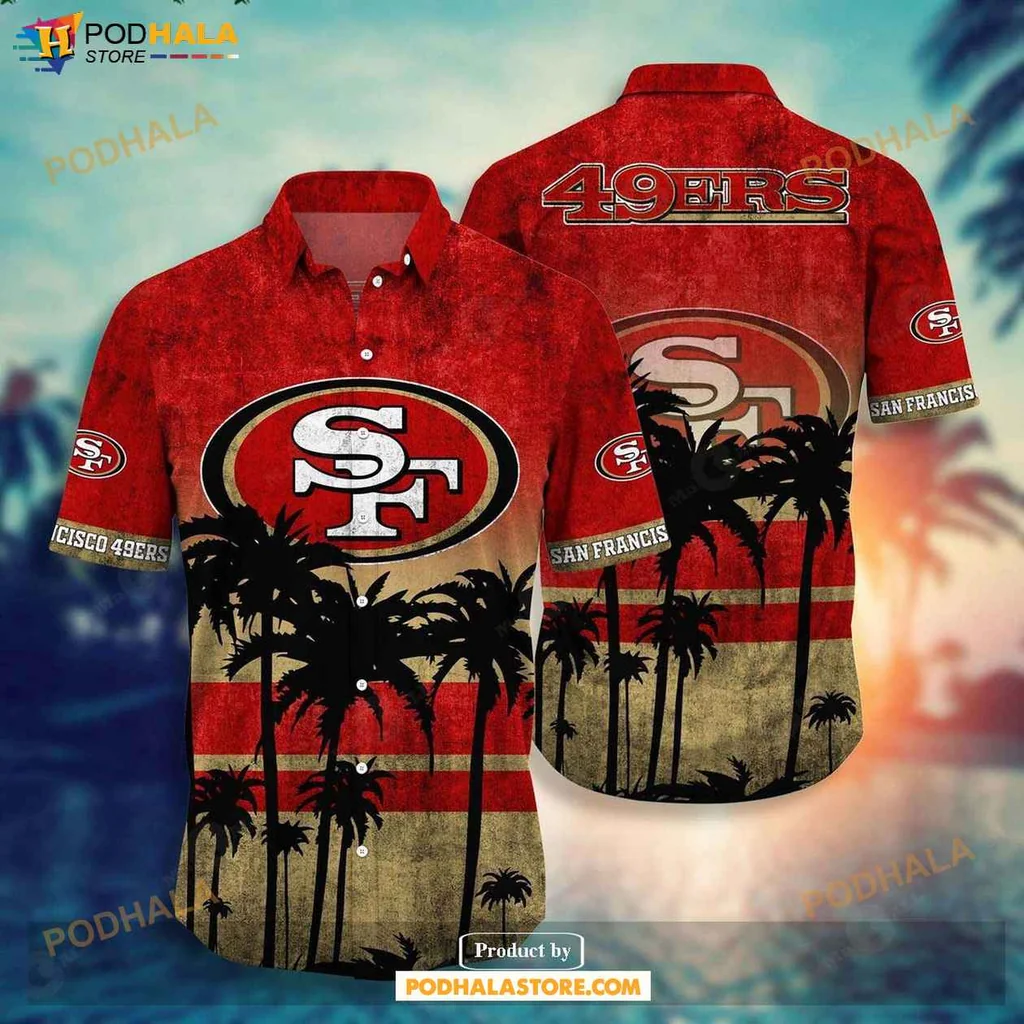 Vintage San Francisco 49ers Hawaiian Shirt, Vibrant Sunset Design With Palm Trees