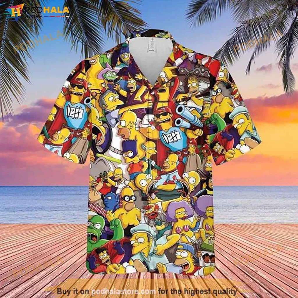 Vintage Simpsons Character Hawaiian Shirt, Colorful Cartoon Design For Fans