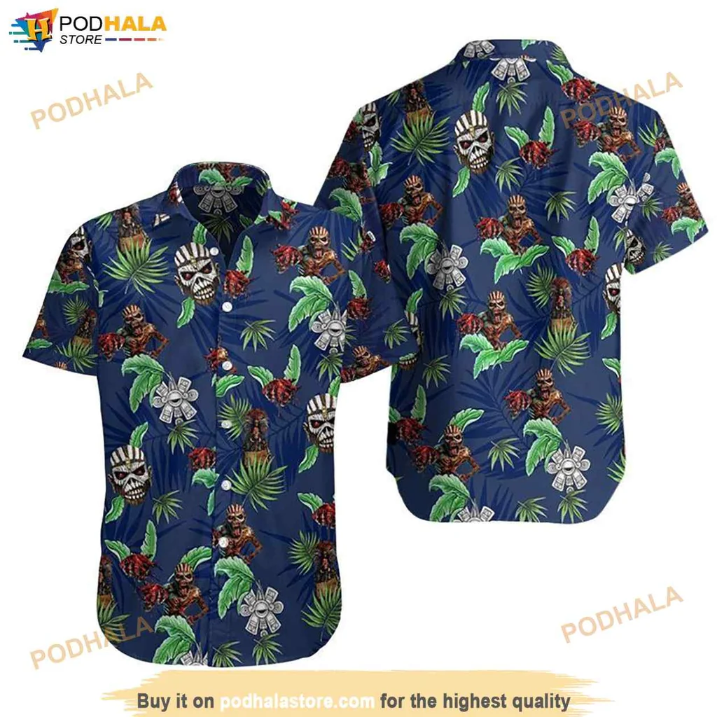 Vintage Skull Tropical Hawaiian Shirt, Iron Maiden Rock Band Music Design