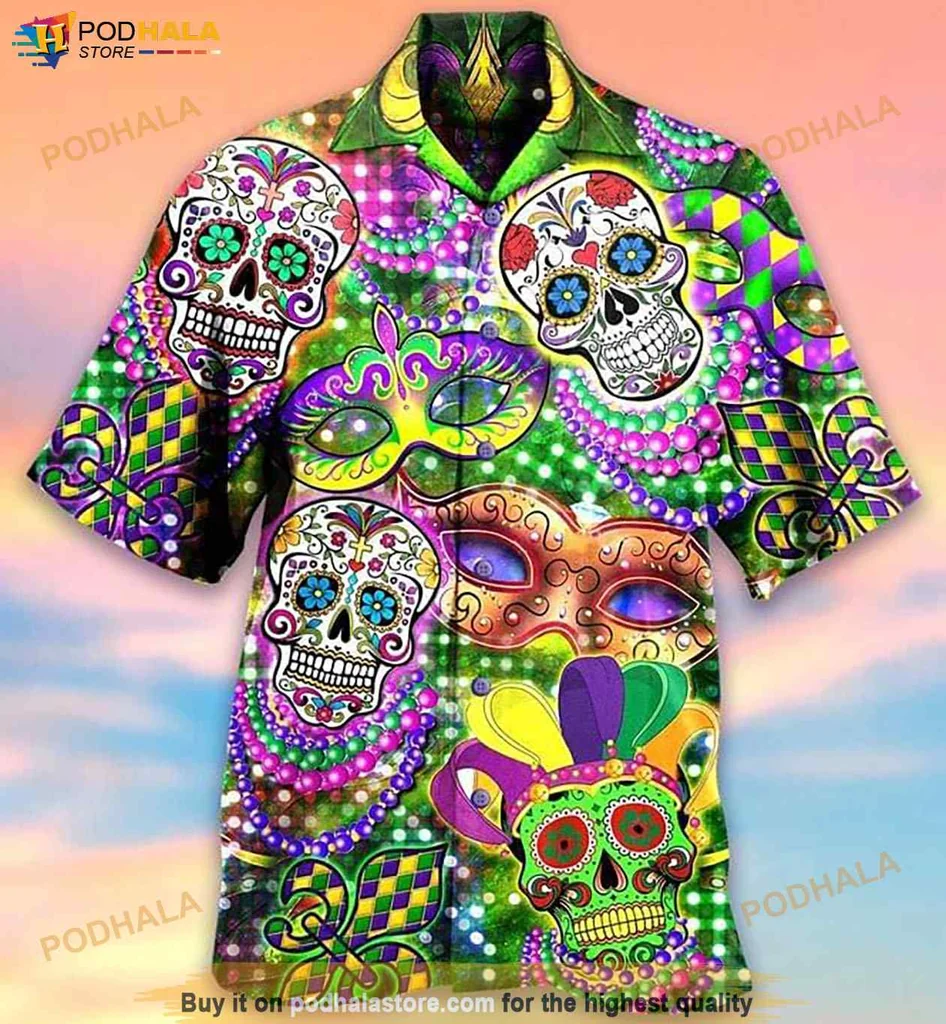 Vintage Skulls Tropical Hawaiian Shirt, Colorful Day Of The Dead Design